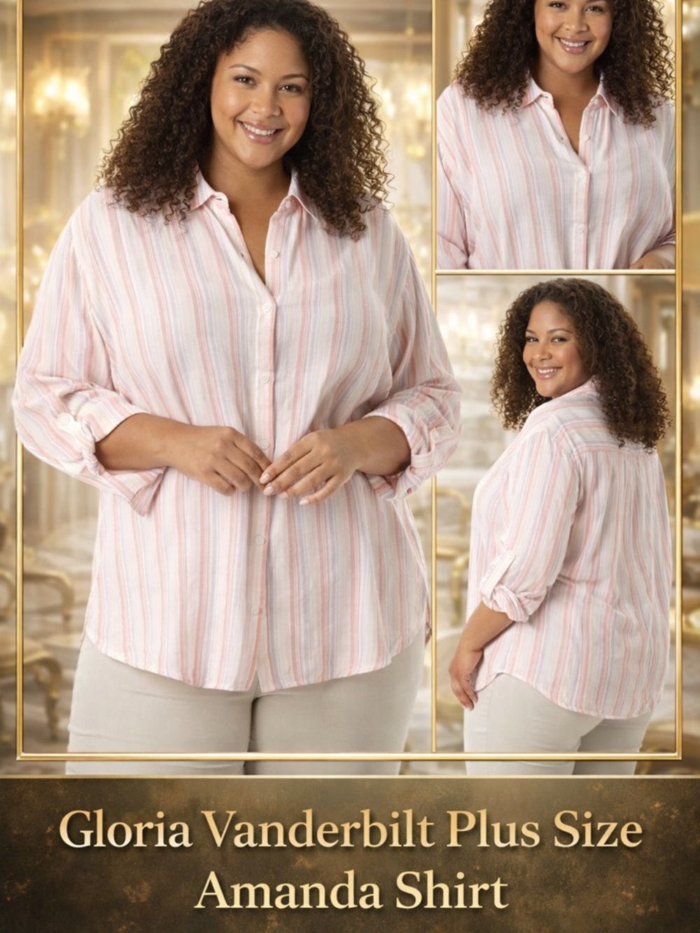 Gloria Vanderbilt Plus Size Pink Stripe Button Front Amanda Shirt 1X NWT